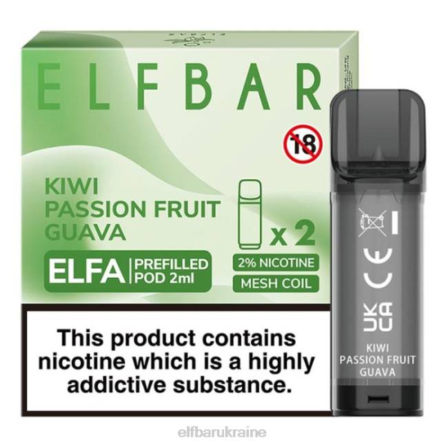 ELFBAR Elfa Pre-Filled Pod - 2ml - 20mg (2 Pack) VZDZ117 Kiwi Passion Fruit Guava